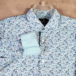 Psycho Bunny Shirt Mens 15.5 32/33 Blue Floral Modern Stretch No Iron Coastal